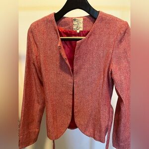Tulle red and white belted tweed fitted blazer